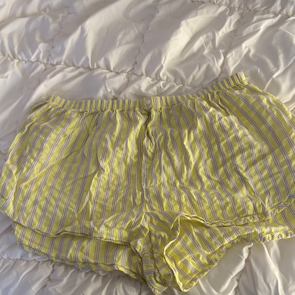 Aerie Yellow and White Striped Sleep Shorts